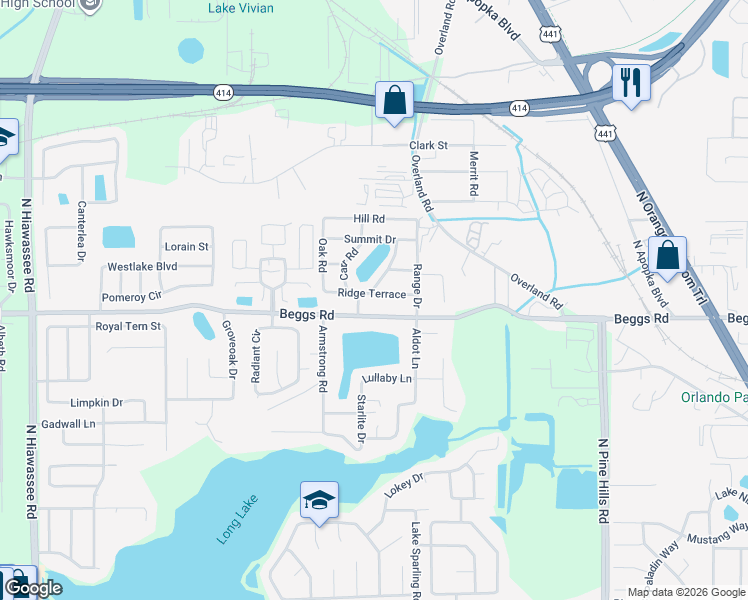 map of restaurants, bars, coffee shops, grocery stores, and more near 6357 Beggs Road in Orlando