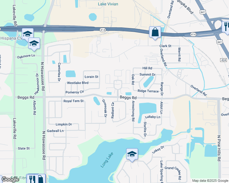 map of restaurants, bars, coffee shops, grocery stores, and more near 7304 Radiant Circle in Orlando