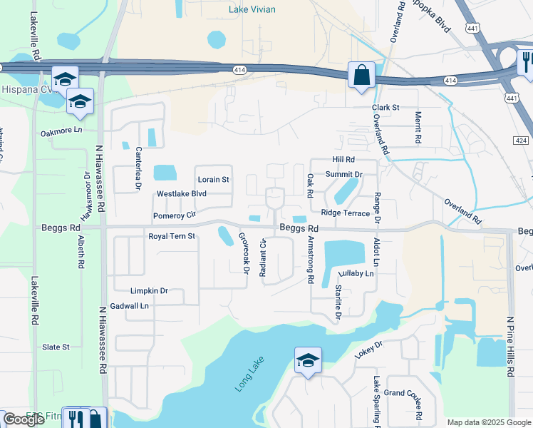 map of restaurants, bars, coffee shops, grocery stores, and more near 7304 Radiant Circle in Orlando