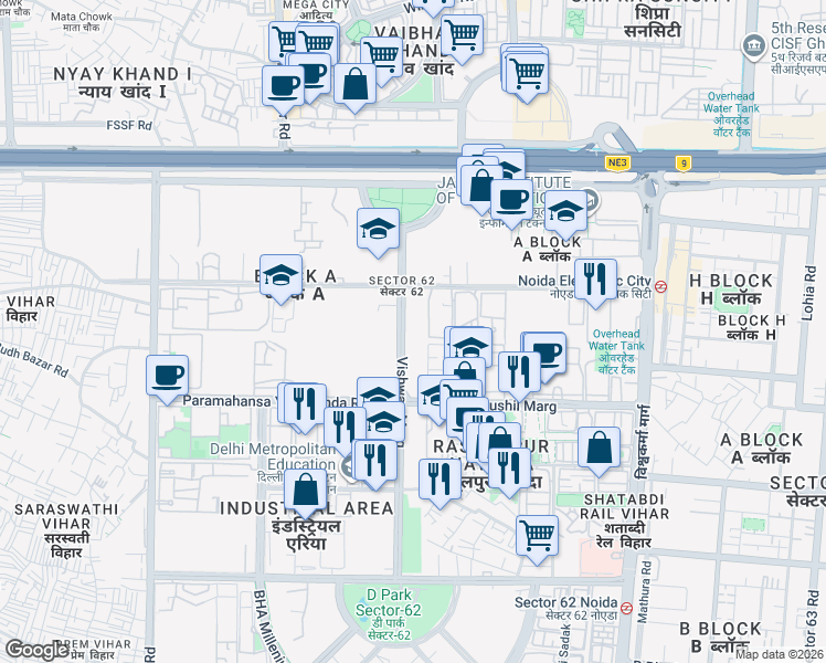 map of restaurants, bars, coffee shops, grocery stores, and more near None in Noida
