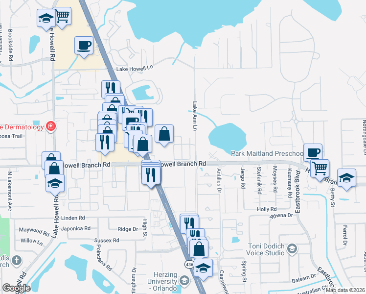 map of restaurants, bars, coffee shops, grocery stores, and more near 2529 Galliano Circle in Winter Park