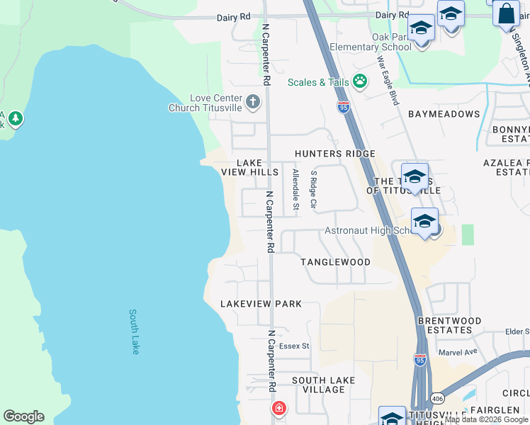 map of restaurants, bars, coffee shops, grocery stores, and more near 870 North Carpenter Road in Titusville