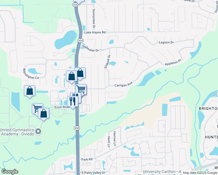 map of restaurants, bars, coffee shops, grocery stores, and more near 487 Carrigan Avenue in Oviedo