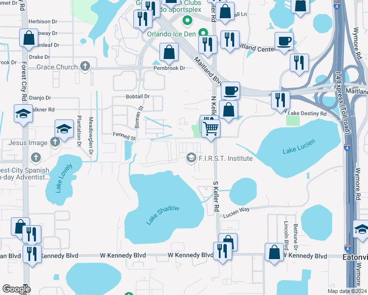 map of restaurants, bars, coffee shops, grocery stores, and more near 1952 Legacy Cove Drive in Maitland