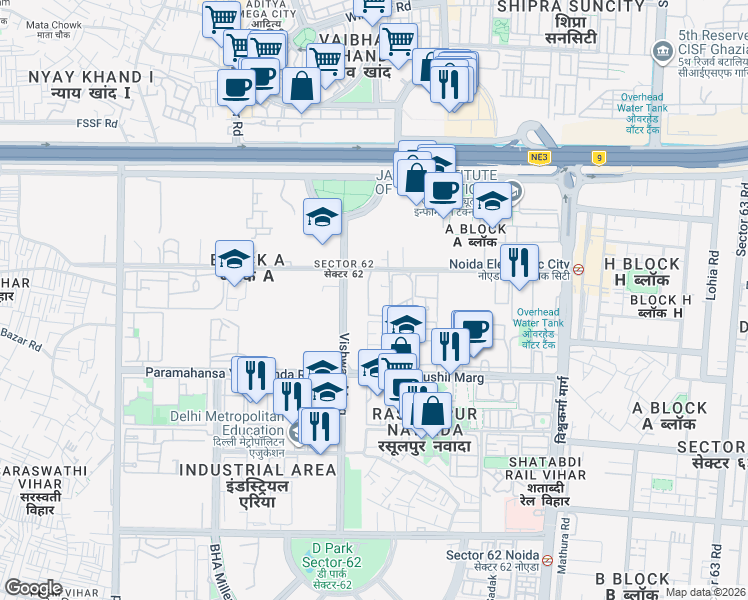 map of restaurants, bars, coffee shops, grocery stores, and more near in Noida