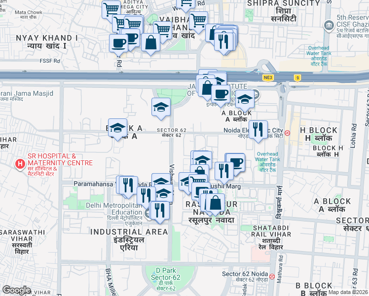 map of restaurants, bars, coffee shops, grocery stores, and more near in Noida
