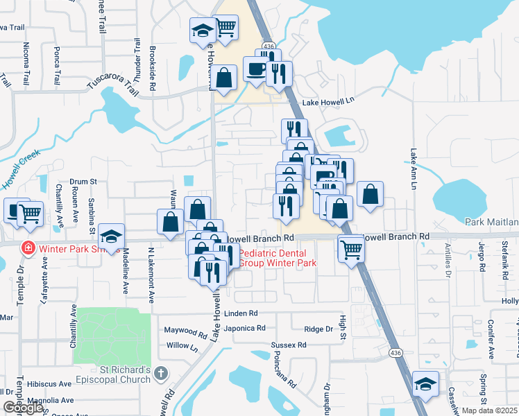 map of restaurants, bars, coffee shops, grocery stores, and more near 559 Flemming Way in Maitland