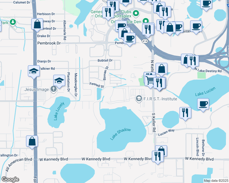 map of restaurants, bars, coffee shops, grocery stores, and more near 1919 Fennell Street in Maitland