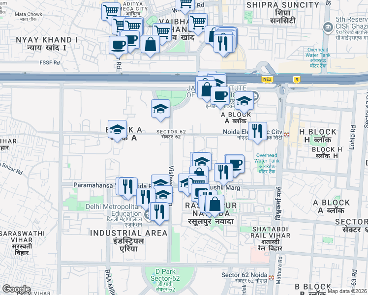 map of restaurants, bars, coffee shops, grocery stores, and more near in Noida