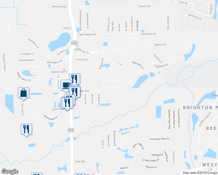 map of restaurants, bars, coffee shops, grocery stores, and more near 525 Carrigan Avenue in Oviedo