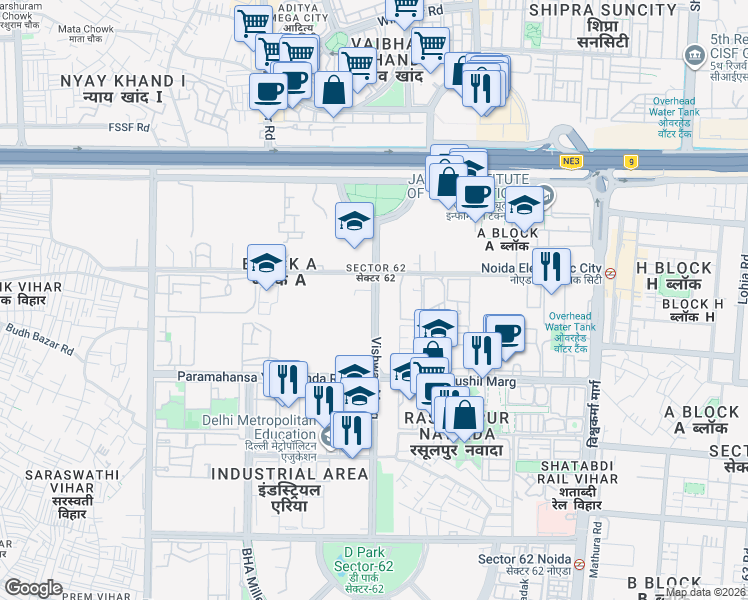 map of restaurants, bars, coffee shops, grocery stores, and more near in Noida