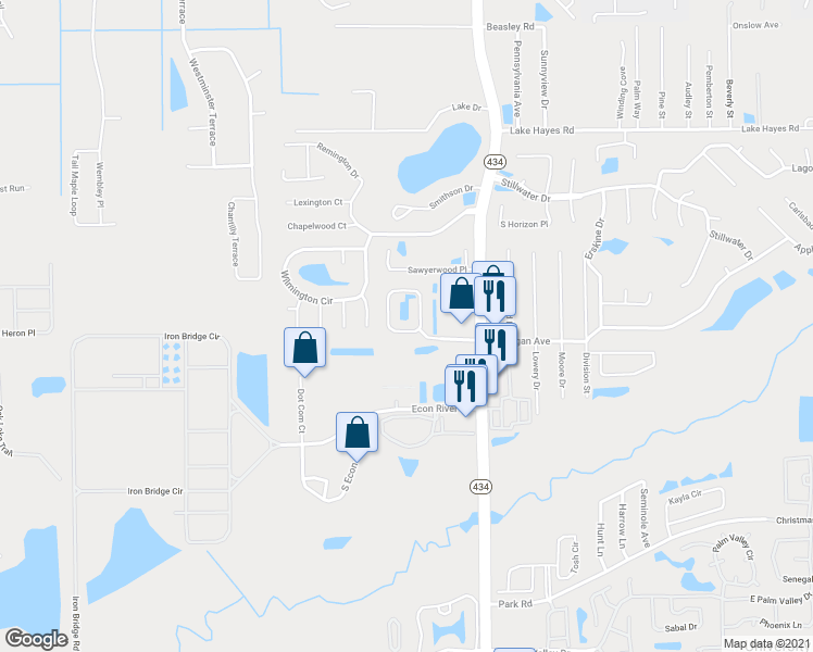 map of restaurants, bars, coffee shops, grocery stores, and more near 2770 Joseph Circle in Oviedo