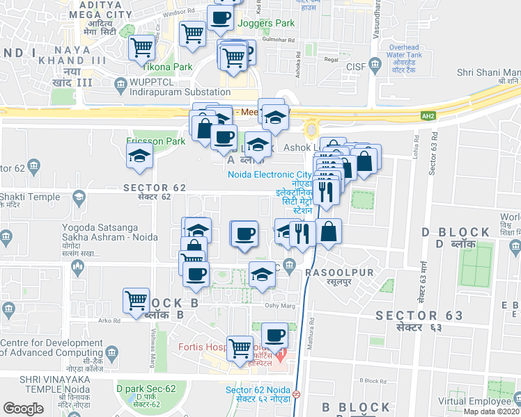 map of restaurants, bars, coffee shops, grocery stores, and more near in Noida