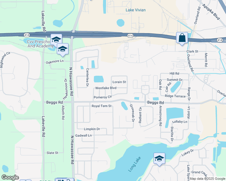 map of restaurants, bars, coffee shops, grocery stores, and more near 6420 Pomeroy Circle in Orlando