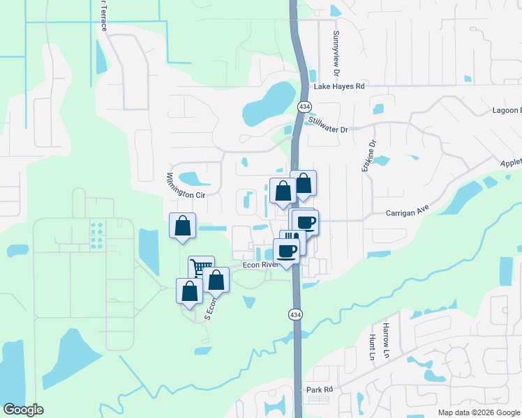 map of restaurants, bars, coffee shops, grocery stores, and more near 2975 Joseph Circle in Oviedo