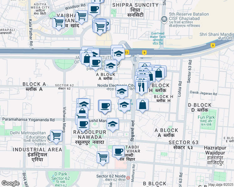 map of restaurants, bars, coffee shops, grocery stores, and more near in Noida