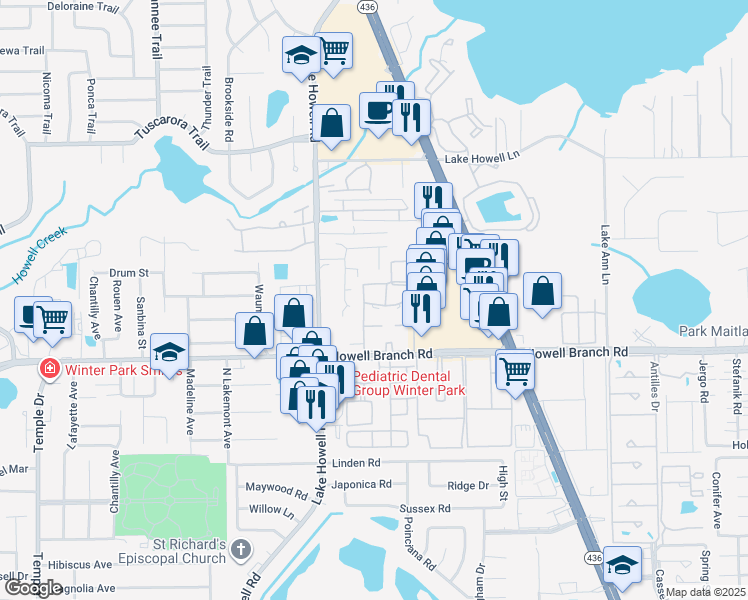 map of restaurants, bars, coffee shops, grocery stores, and more near 559 Flemming Way in Maitland