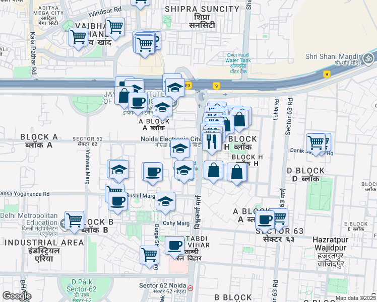 map of restaurants, bars, coffee shops, grocery stores, and more near in Noida