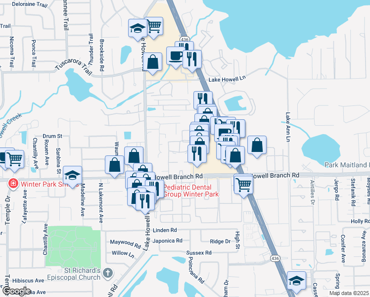 map of restaurants, bars, coffee shops, grocery stores, and more near 559 Flemming Way in Maitland