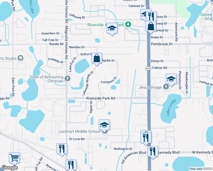 map of restaurants, bars, coffee shops, grocery stores, and more near 7729 Bayberry Court in Orlando