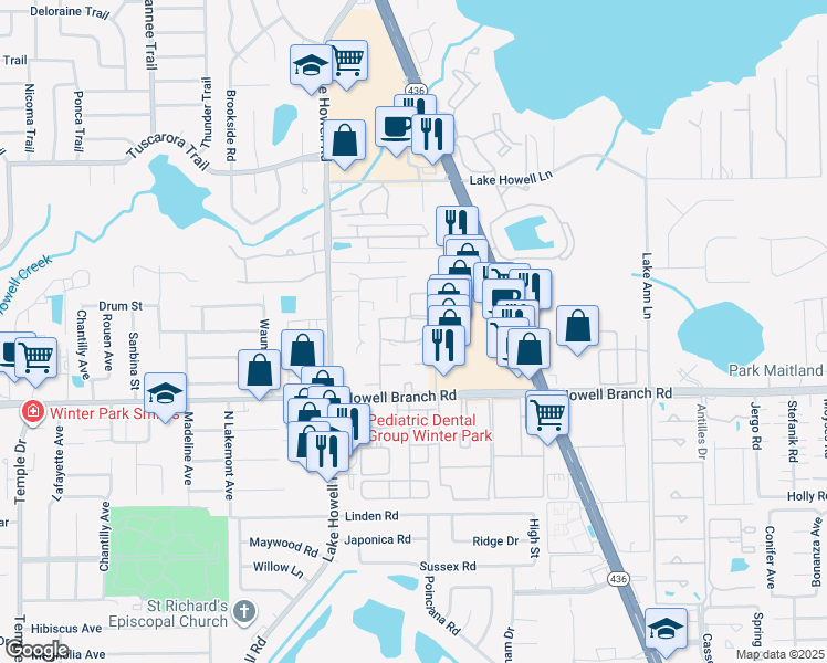 map of restaurants, bars, coffee shops, grocery stores, and more near 559 Flemming Way in Maitland