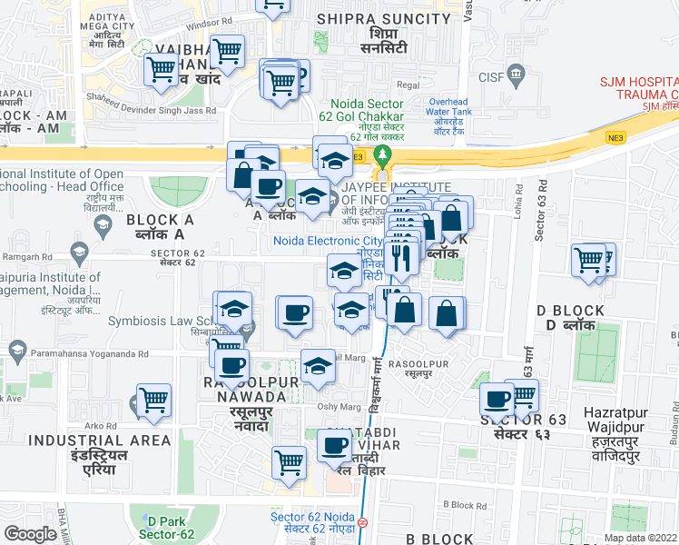 map of restaurants, bars, coffee shops, grocery stores, and more near in Noida