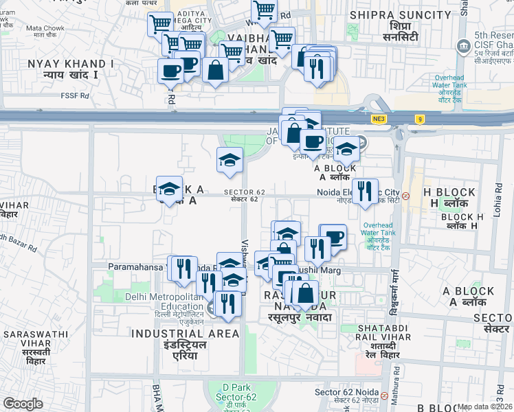 map of restaurants, bars, coffee shops, grocery stores, and more near in Noida