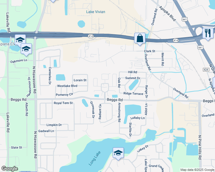 map of restaurants, bars, coffee shops, grocery stores, and more near 7620 Dovecote Drive in Orlando