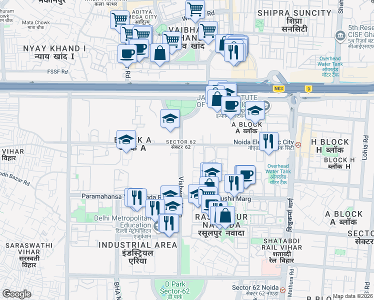 map of restaurants, bars, coffee shops, grocery stores, and more near in Noida
