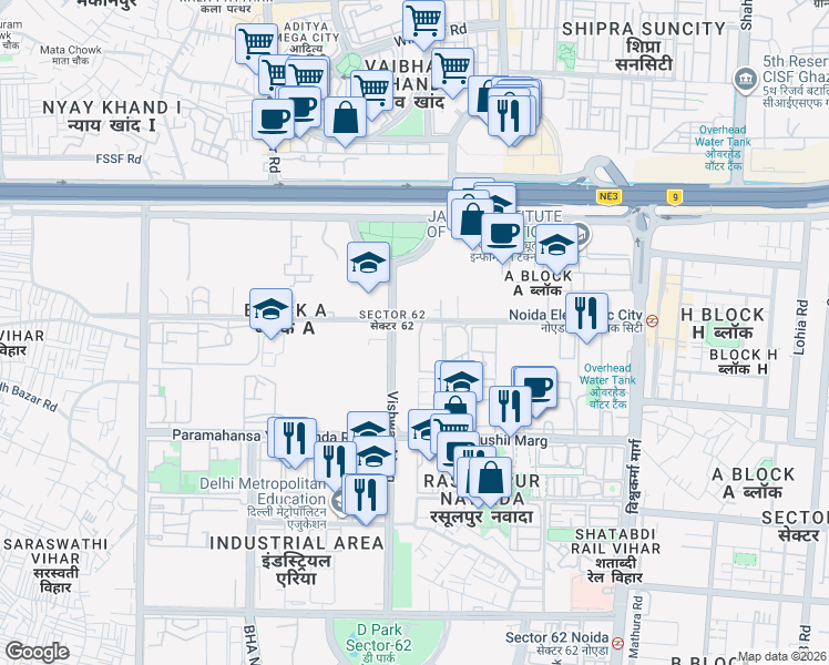 map of restaurants, bars, coffee shops, grocery stores, and more near in Noida
