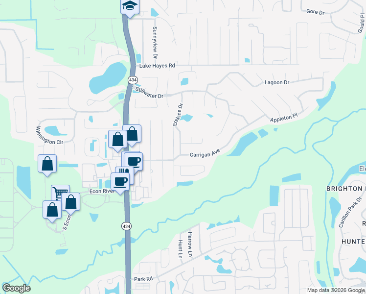 map of restaurants, bars, coffee shops, grocery stores, and more near 517 Walnut Grove Place in Oviedo