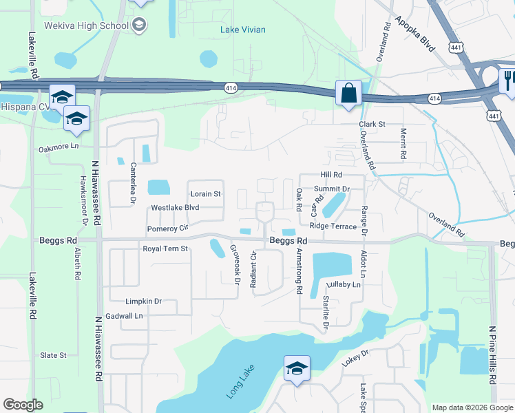 map of restaurants, bars, coffee shops, grocery stores, and more near 7660 Dovecote Drive in Orlando