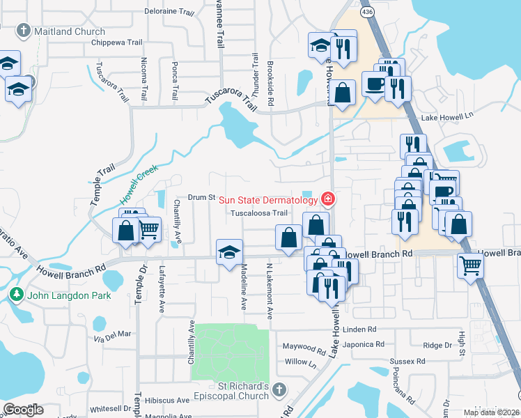 map of restaurants, bars, coffee shops, grocery stores, and more near 2521 Tuscaloosa Trail in Winter Park