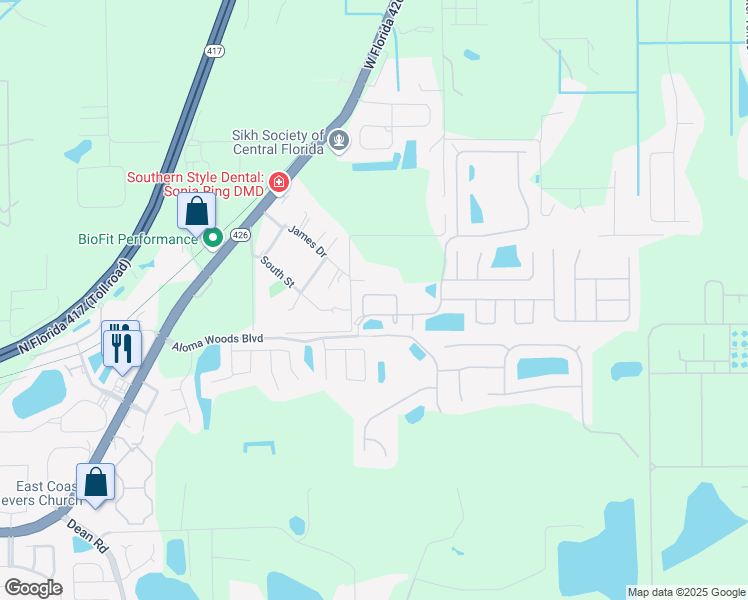 map of restaurants, bars, coffee shops, grocery stores, and more near 5549 Ligustrum Loop in Oviedo