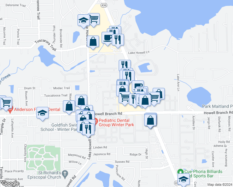 map of restaurants, bars, coffee shops, grocery stores, and more near 559 Flemming Way in Maitland