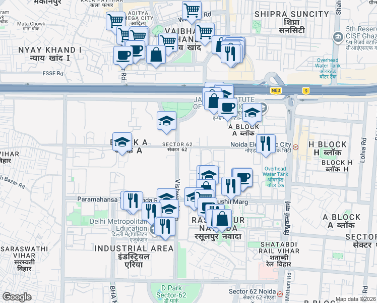 map of restaurants, bars, coffee shops, grocery stores, and more near in Noida