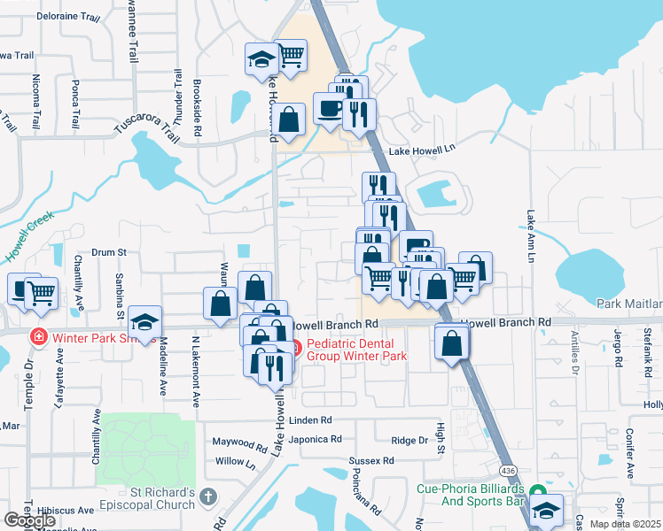map of restaurants, bars, coffee shops, grocery stores, and more near 562 Flemming Way in Maitland