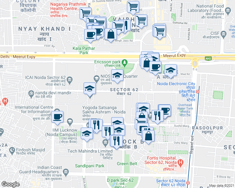 map of restaurants, bars, coffee shops, grocery stores, and more near in Noida