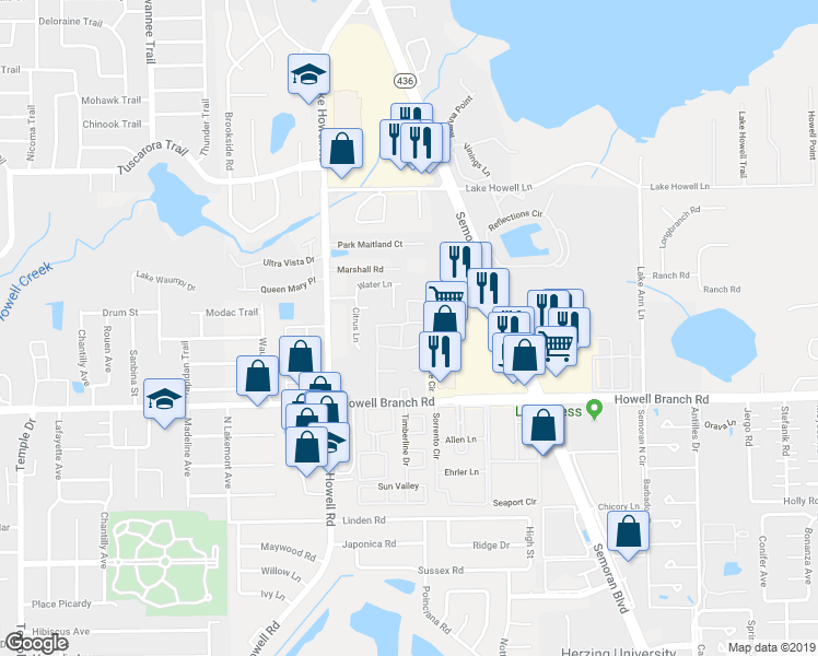 map of restaurants, bars, coffee shops, grocery stores, and more near 559 Flemming Way in Maitland