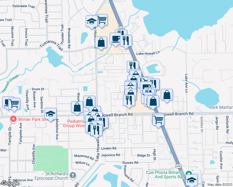 map of restaurants, bars, coffee shops, grocery stores, and more near 559 Flemming Way in Maitland