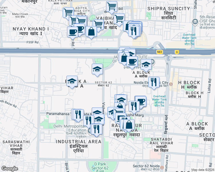 map of restaurants, bars, coffee shops, grocery stores, and more near in Noida