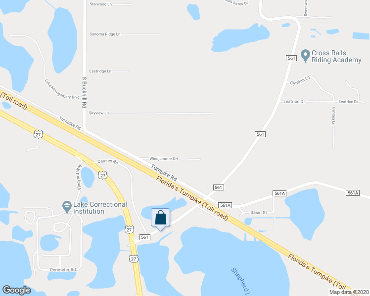 map of restaurants, bars, coffee shops, grocery stores, and more near 19221 Windjammer Road in Clermont