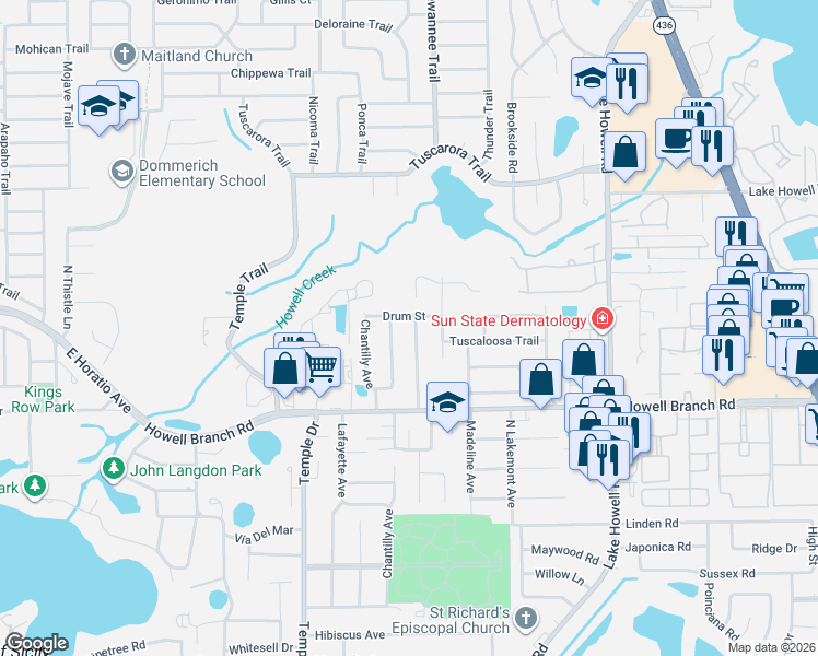 map of restaurants, bars, coffee shops, grocery stores, and more near 2936 Sanbina Street in Winter Park