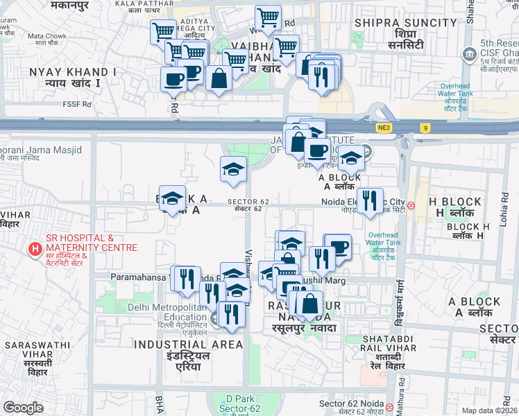 map of restaurants, bars, coffee shops, grocery stores, and more near in Noida