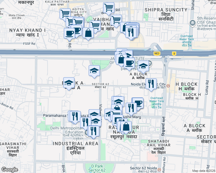 map of restaurants, bars, coffee shops, grocery stores, and more near in Noida
