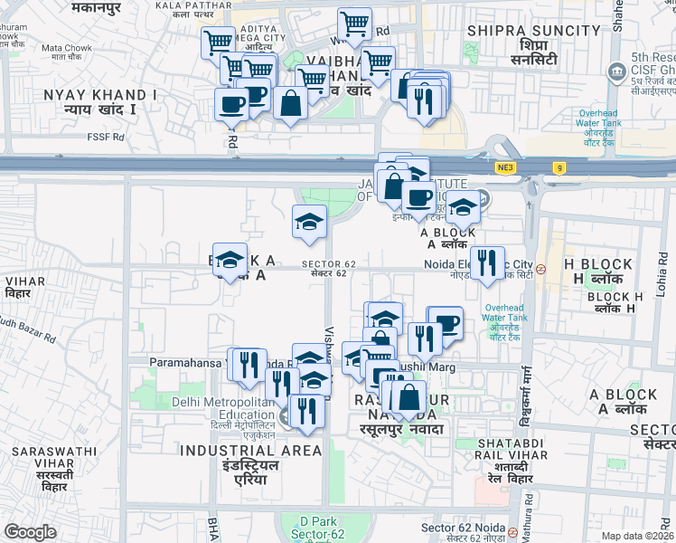 map of restaurants, bars, coffee shops, grocery stores, and more near in Noida
