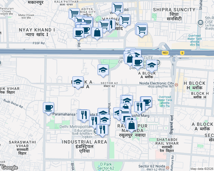 map of restaurants, bars, coffee shops, grocery stores, and more near in Noida