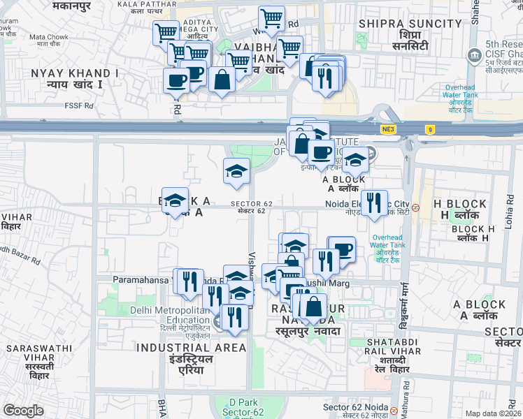 map of restaurants, bars, coffee shops, grocery stores, and more near in Noida