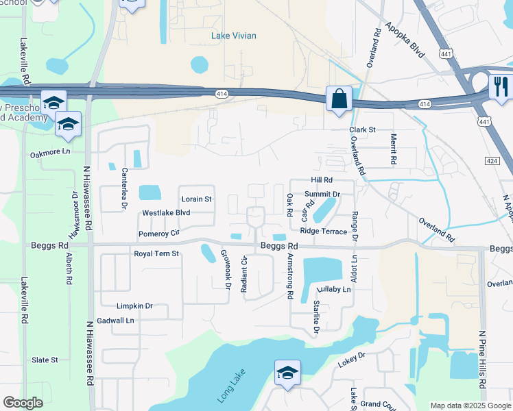 map of restaurants, bars, coffee shops, grocery stores, and more near 7660 Dovecote Drive in Orlando