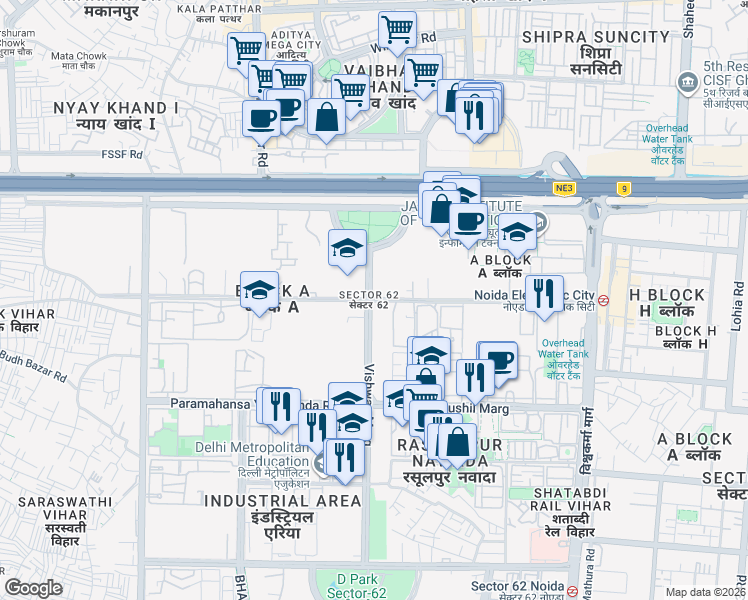 map of restaurants, bars, coffee shops, grocery stores, and more near in Noida